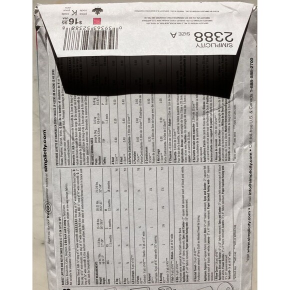 Simplicity Pattern 2388 HappiBaby Layette & Hat Sz XXS-L Bib Bath Towel Onsie - Picture 4 of 4